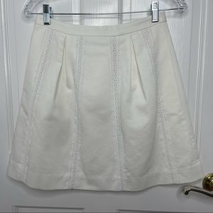 J. Crew White Pleated Lace Stripe Mini Skirt